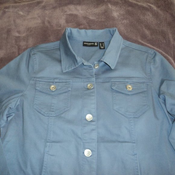 Susan Graver Women's Small Jacket Coat Cotton  Blue Unlined - Picture 2 of 8